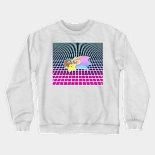 Shooting Star Sloth and Pug Vaporwave Grid Pattern Crewneck Sweatshirt